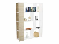 Estantería Decorativa, Librería, Separador Ambientes, Acabado en Roble y , Medidas: 176 cm (Alto) x 129 cm (Ancho) x 28 cm (Fondo) – Meyvaser