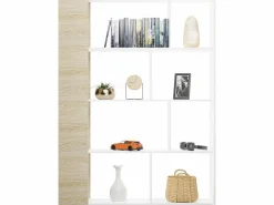 Estantería Decorativa, Librería, Separador Ambientes, Acabado en Roble y , Medidas: 176 cm (Alto) x 129 cm (Ancho) x 28 cm (Fondo) – Meyvaser