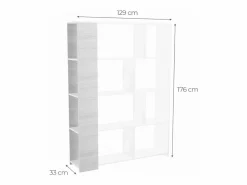 Estantería Decorativa, Librería, Separador Ambientes, Acabado en Roble y , Medidas: 176 cm (Alto) x 129 cm (Ancho) x 28 cm (Fondo) – Meyvaser