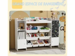 Clearance Estantería infantil con 8 compartimentos y tablero de dibujo, color Blanco