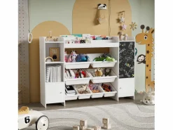 Clearance Estantería infantil con 8 compartimentos y tablero de dibujo, color Blanco