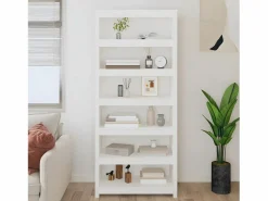 Outlet Estantería madera maciza de pino blanca 80x35x183 cm Librería