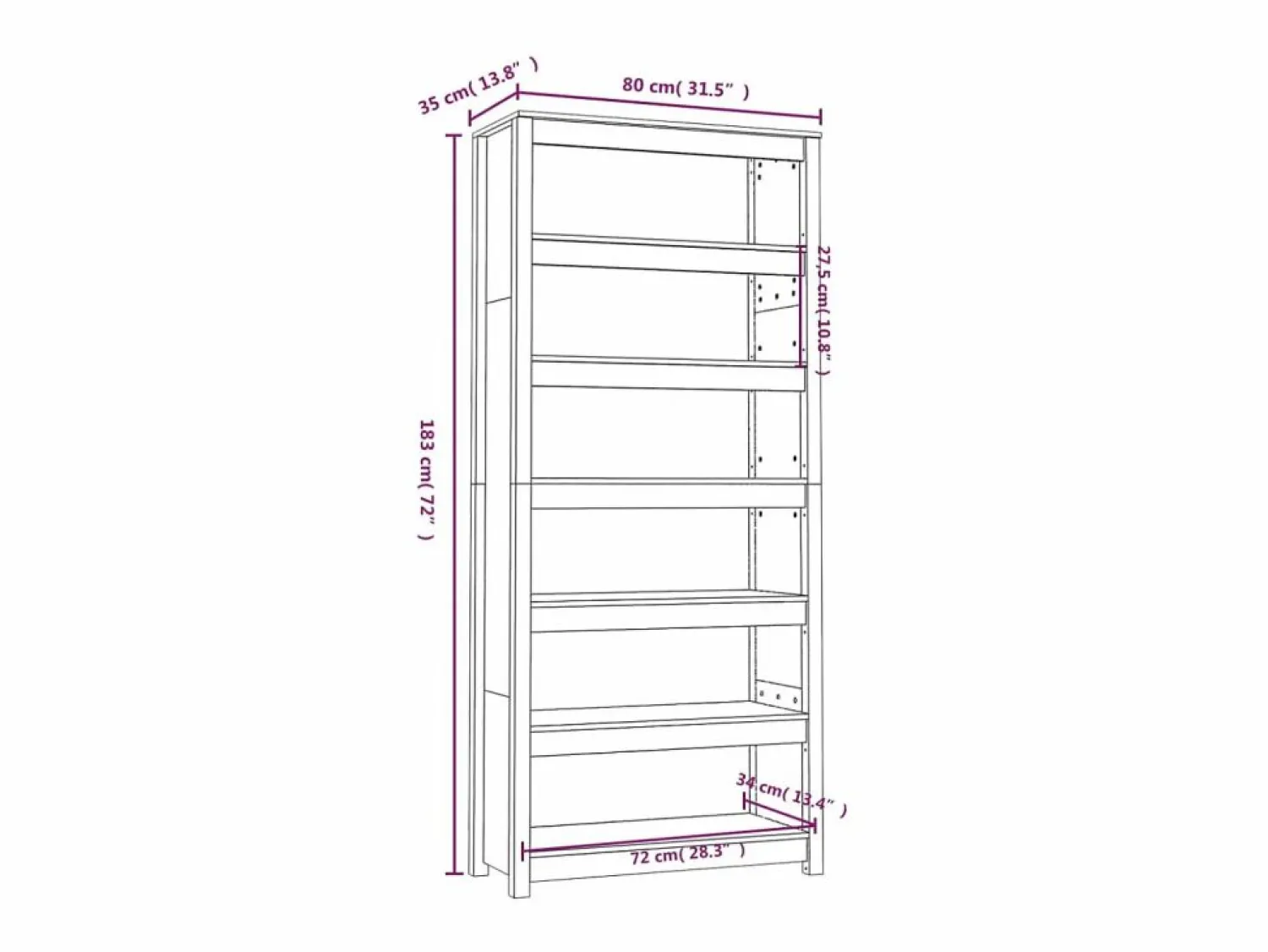 vidaxl Estantería madera maciza de pino blanca 80x35x183 cm