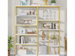 ModernLuxe Estantería moderna 160x29,5x180 cm - Estantes a varios niveles - Estructura de tubos de acero y MDF - Forma rectangular - y blanco