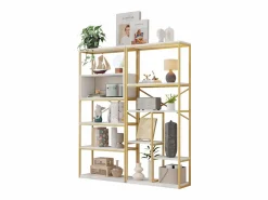 ModernLuxe Estantería moderna 160x29,5x180 cm - Estantes a varios niveles - Estructura de tubos de acero y MDF - Forma rectangular - y blanco
