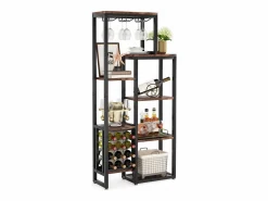 Tribesigns Estantería para vinos autónoma de 5 niveles con soporte de vidrio y espacio para almacenar vinos, estantería industrial para bar, cocina, comedor (marrón)