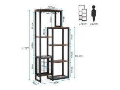 Tribesigns Estantería para vinos autónoma de 5 niveles con soporte de vidrio y espacio para almacenar vinos, estantería industrial para bar, cocina, comedor (marrón)