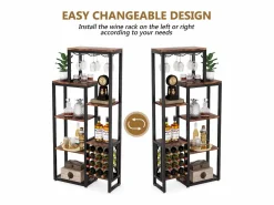 Tribesigns Estantería para vinos autónoma de 5 niveles con soporte de vidrio y espacio para almacenar vinos, estantería industrial para bar, cocina, comedor (marrón)
