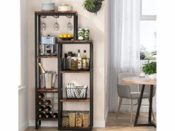 Tribesigns Estantería para vinos autónoma de 5 niveles con soporte de vidrio y espacio para almacenar vinos, estantería industrial para bar, cocina, comedor (marrón)