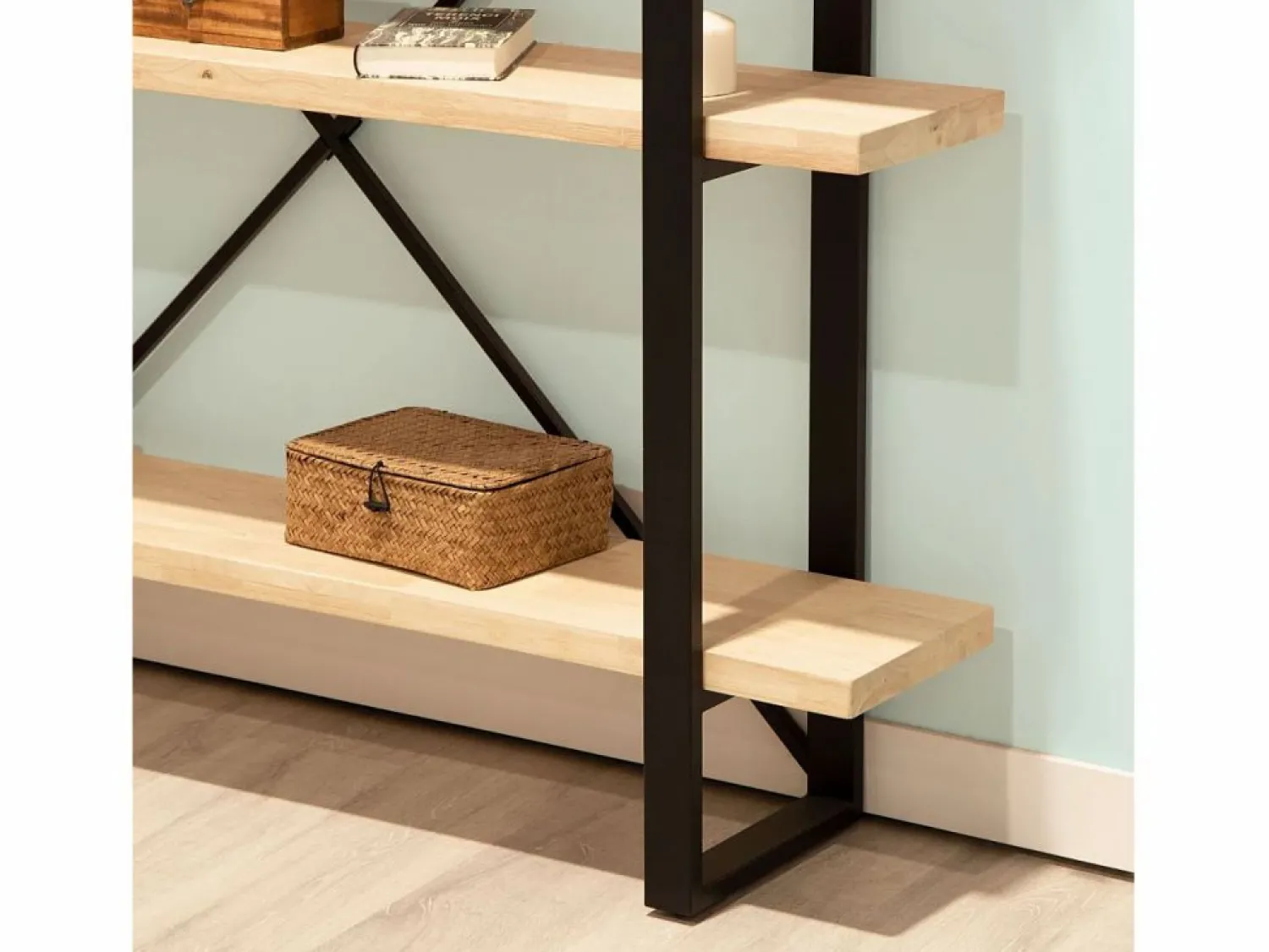 Hot Basic Estantería Plank 4 estantes metal roble nordish/negro 180x150x30 cm Adec Negro / Color natural claro