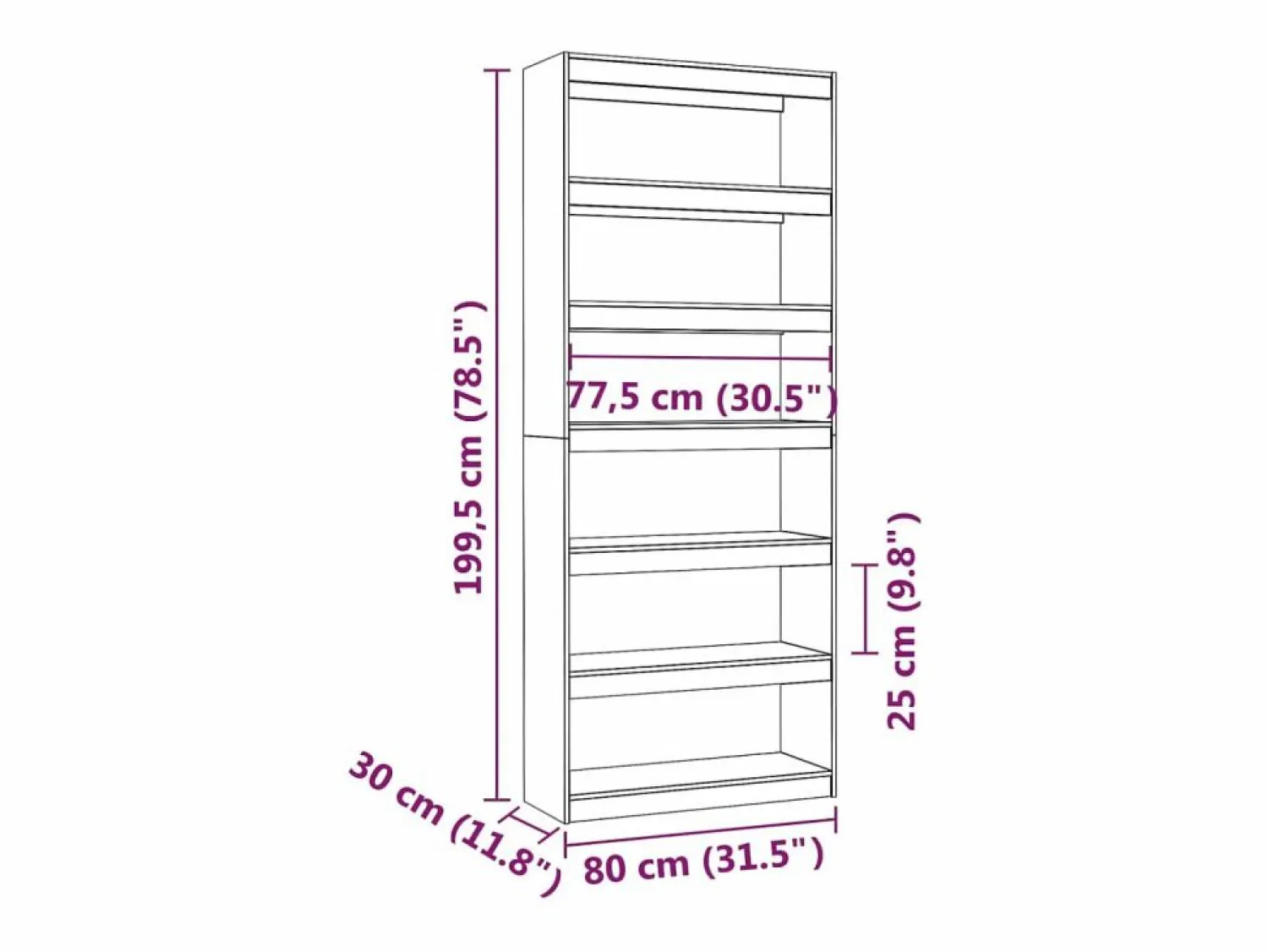 vidaxl Estantería/divisor espacios madera pino 80x30x199,5 cm