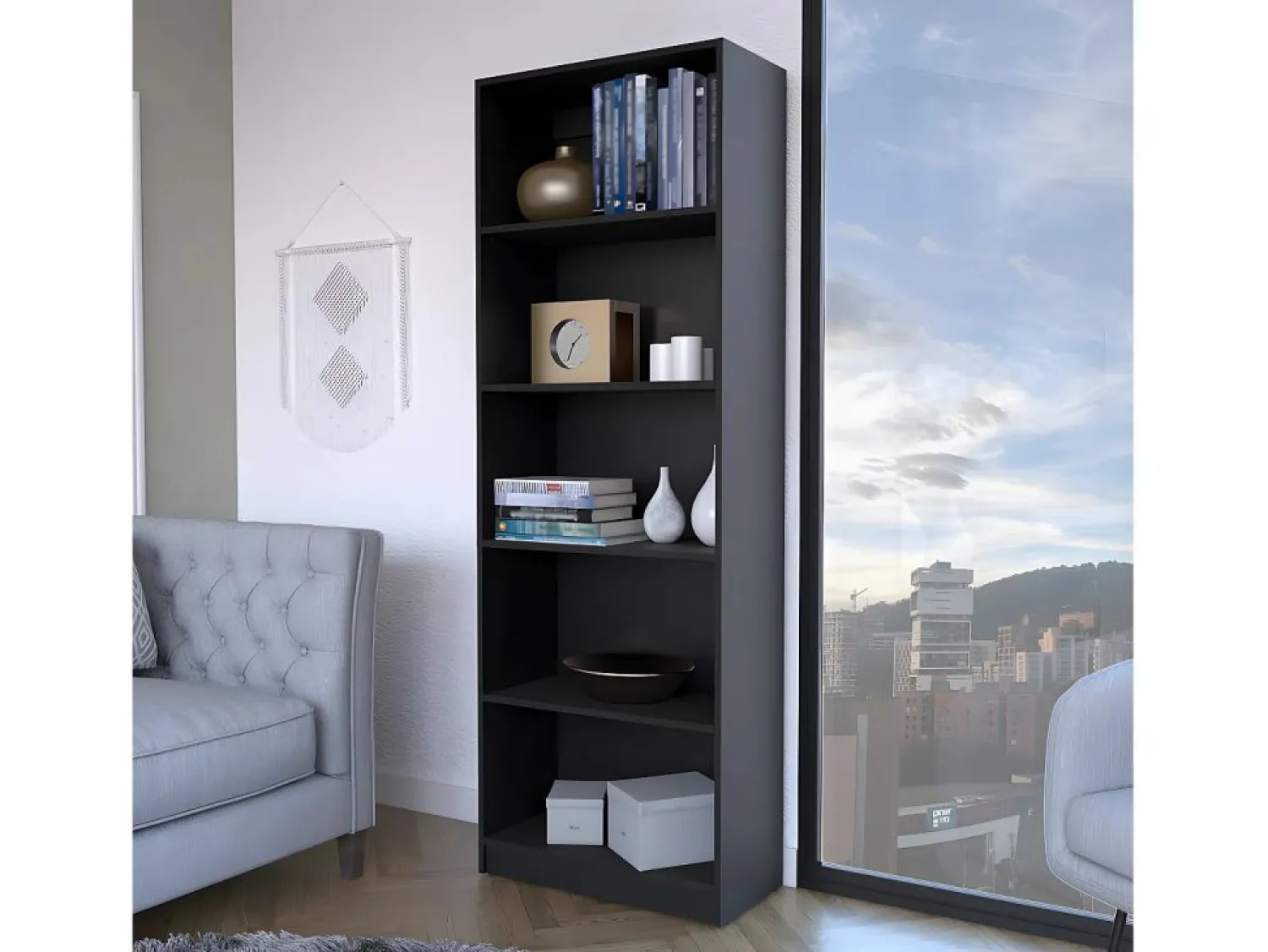 Sale TuHome Estanteria Recta 4R Home en Melamina con 5 estantes , 180.59 cm X 62.73 cm X 29.71 cm , Negro