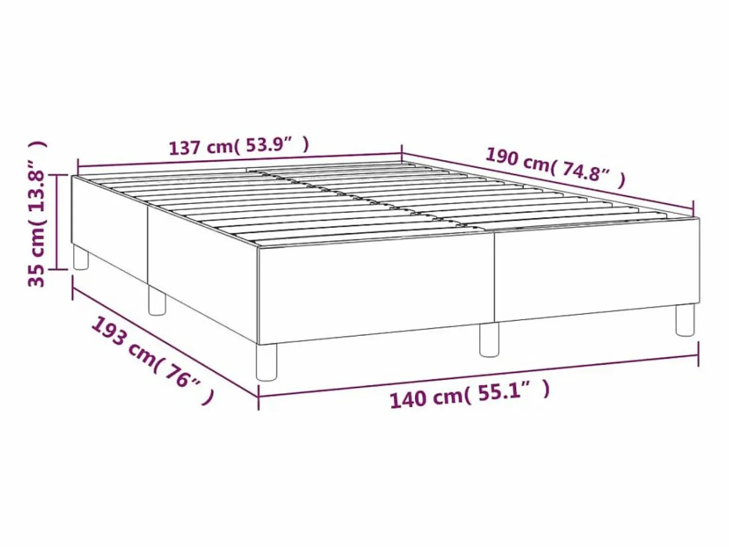 New Estructura de cama box spring tela negro 140x190 cm Somier Tapizado|Somier - 140X190Cm