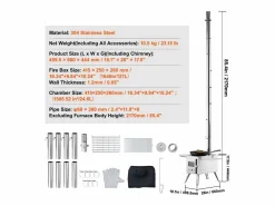 Discount Estufa de Leña Portátil SucceBuy para Acampada, Fabricada en Acero Inoxidable con Tubos de Chimenea Plateado