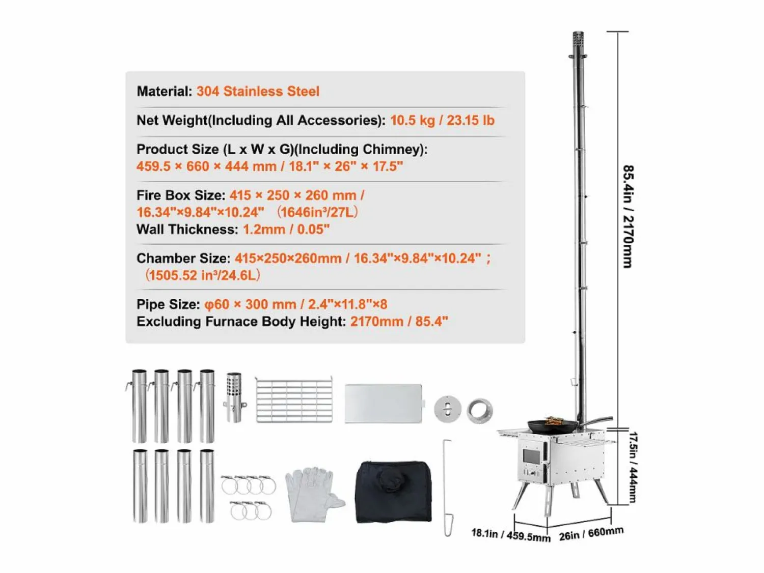 Discount Estufa de Leña Portátil SucceBuy para Acampada, Fabricada en Acero Inoxidable con Tubos de Chimenea Plateado