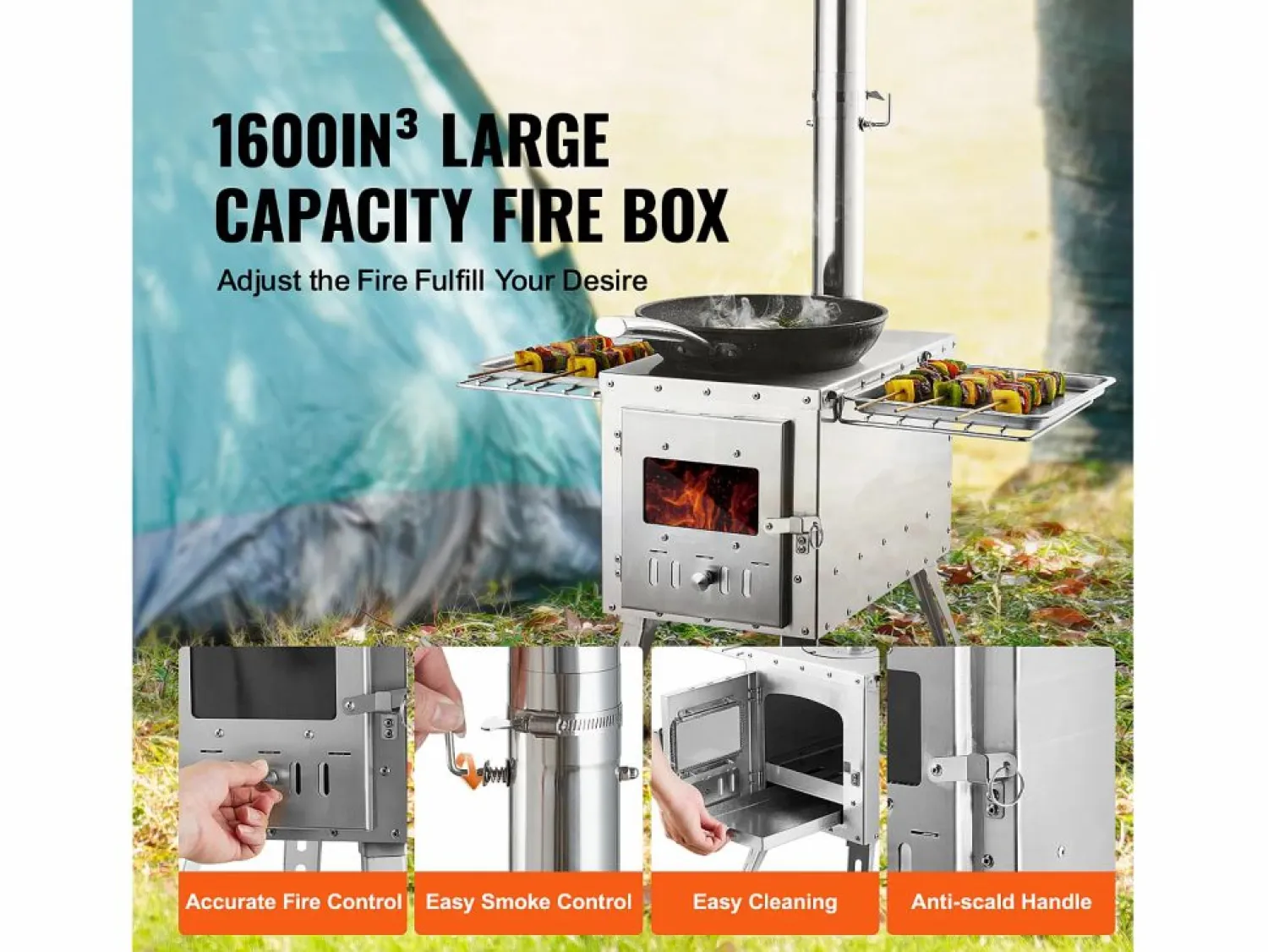 Discount Estufa de Leña Portátil SucceBuy para Acampada, Fabricada en Acero Inoxidable con Tubos de Chimenea Plateado