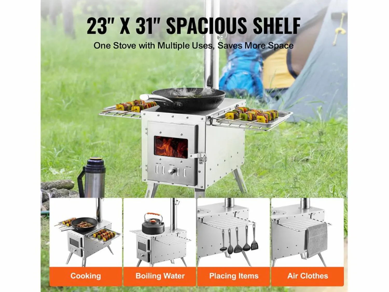 Discount Estufa de Leña Portátil SucceBuy para Acampada, Fabricada en Acero Inoxidable con Tubos de Chimenea Plateado