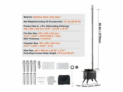 Clearance Estufa de Leña Portátil SucceBuy, 217 cm, Estufa Barbacoa para Tienda de Campaña con Tubos Brasero