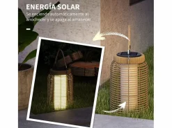 Outsunny Farolillo solar Ashti luces LED natural Ø18x37 cm