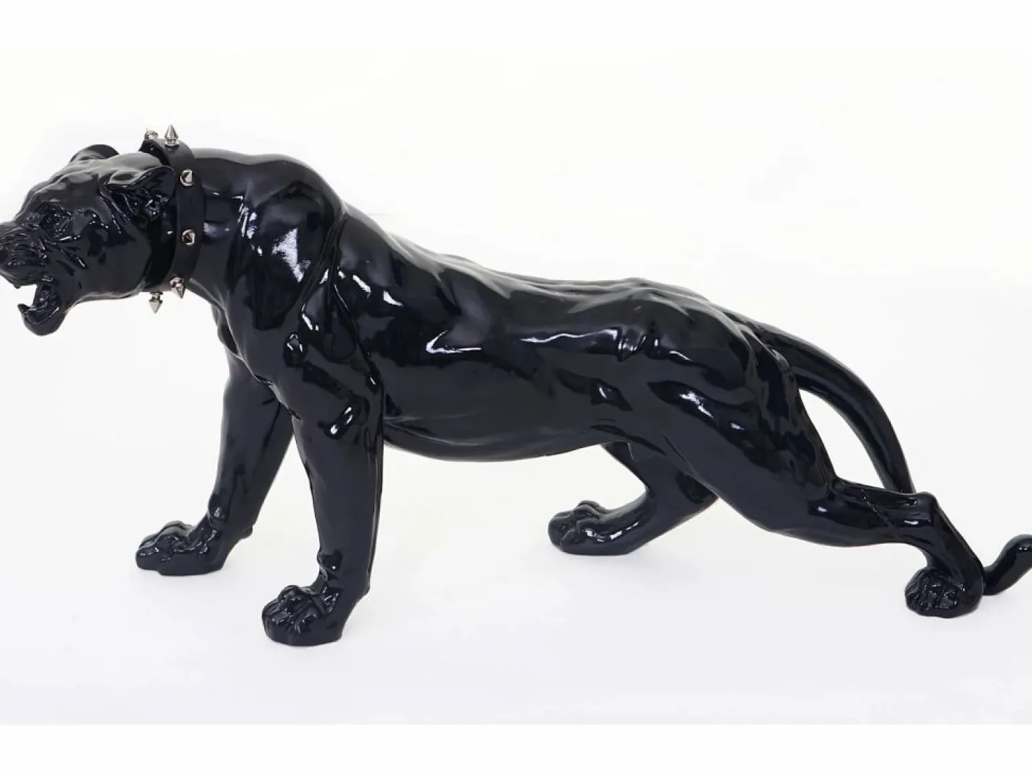 New Figurita decorativa pantera con collar, alto brillo con collar Estatua