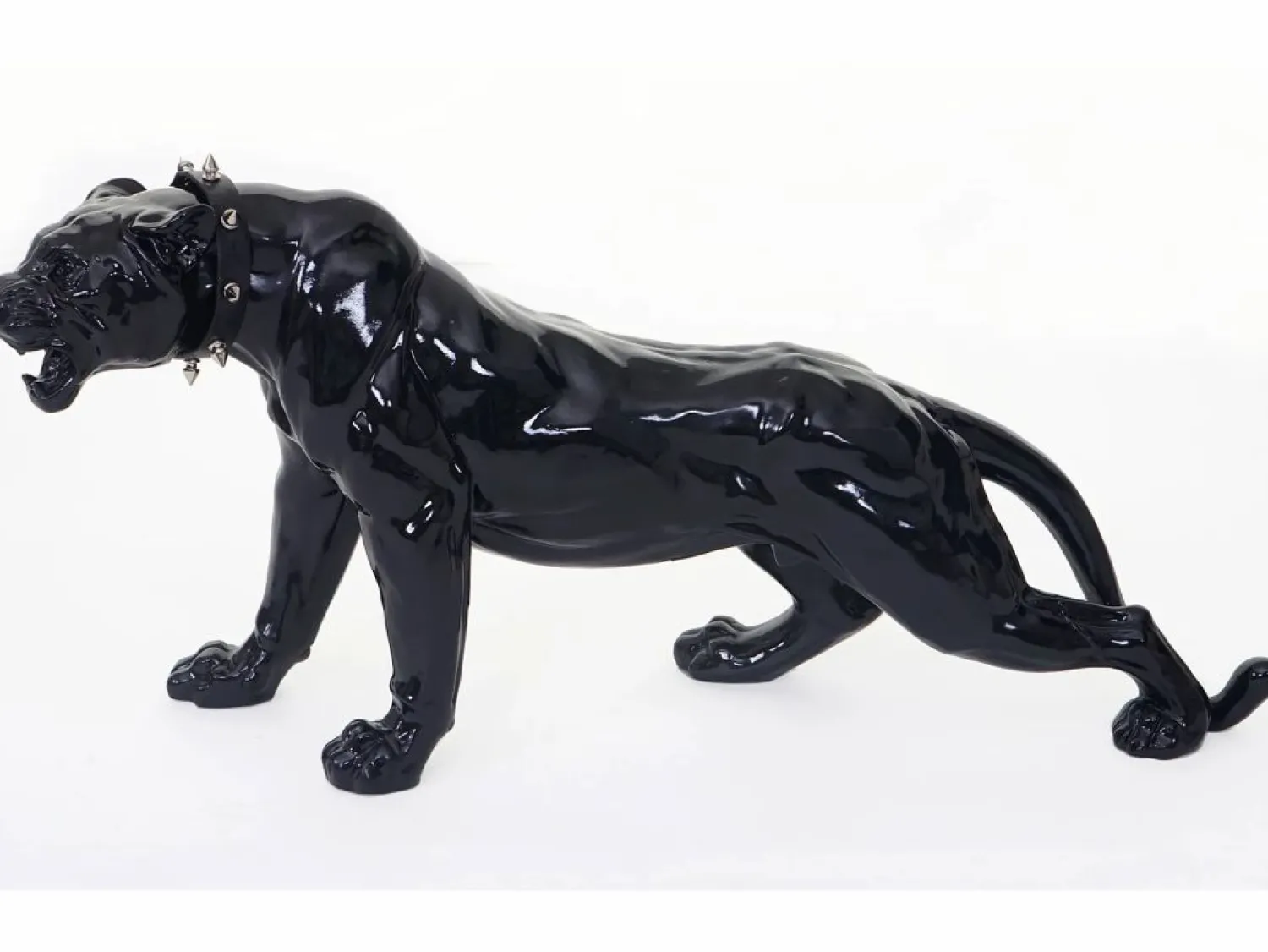 New Figurita decorativa pantera con collar, alto brillo con collar Estatua
