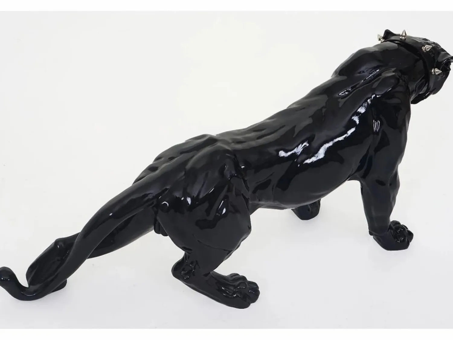 New Figurita decorativa pantera con collar, alto brillo con collar Estatua