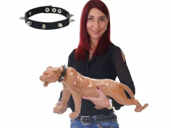 MCW Figurita decorativa pantera con collar, antiguo alto brillo con collar