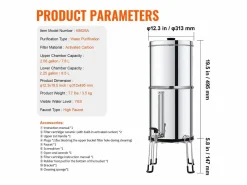 Discount Filtro de Agua Alimentado por Gravedad SucceBuy, Sistema de Filtración de Agua por Gravedad 8,5 L 2 Filtros Plateado