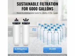 Discount Filtro de Agua Alimentado por Gravedad SucceBuy, Sistema de Filtración de Agua por Gravedad 8,5 L 2 Filtros Plateado