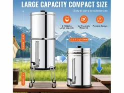 Discount Filtro de Agua Alimentado por Gravedad SucceBuy, Sistema de Filtración de Agua por Gravedad 8,5 L 2 Filtros Plateado