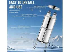 Discount Filtro de Agua Alimentado por Gravedad SucceBuy, Sistema de Filtración de Agua por Gravedad 8,5 L 2 Filtros Plateado