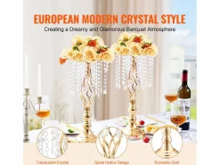 Florero SucceBuy - Juego de 12 Jarrones de Cristal de 49 cm, s, con Diseño Floral, para Bodas y Ceremonias, Metal/