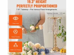 Florero SucceBuy - Juego de 12 Jarrones de Cristal de 49 cm, s, con Diseño Floral, para Bodas y Ceremonias, Metal/