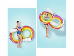 Bestway Flotador Hinchable Doble para Playa o Piscina Rainbow Dreams Swin Tube 172x102 cm con 2 Posavasos