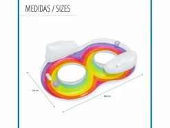 Bestway Flotador Hinchable Doble para Playa o Piscina Rainbow Dreams Swin Tube 172x102 cm con 2 Posavasos