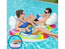 Bestway Flotador Hinchable Doble para Playa o Piscina Rainbow Dreams Swin Tube 172x102 cm con 2 Posavasos