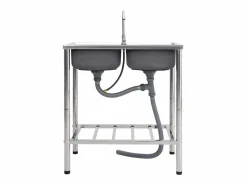 Fregadero de camping doble con grifo de acero inoxidable Plateado