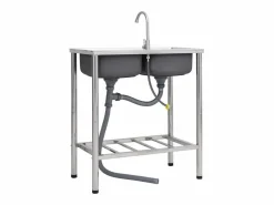 Best Fregadero de camping doble seno y grifo acero inoxidable ES858518 Fregadero
