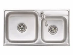 Online Fregadero de camping doble con grifo de acero inoxidable Plateado