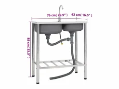 Online Fregadero de camping doble con grifo de acero inoxidable Plateado