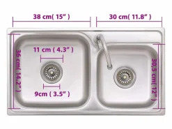 Online Fregadero de camping doble con grifo de acero inoxidable Plateado