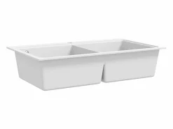 Fregadero de cocina bajo encimera de granito crema con doble cubeta