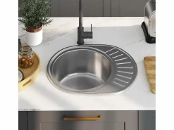 Hot Fregadero de cocina con colador y sifón ovalado de acero inoxidable Fregadero
