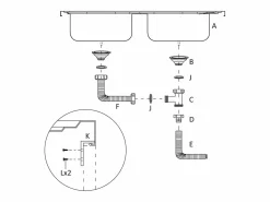 Fregadero de cocina de dos senos de 1200x500x155 mm de acero inoxidable