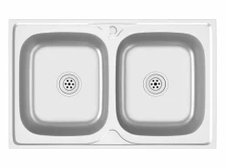 Fregadero de cocina de doble seno de acero inoxidable de 800x500x155 mm.