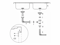 Fregadero de cocina de doble seno de acero inoxidable de 800x500x155 mm.