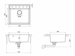 Fregadero de cocina de granito con orificio de rebose