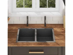 Clearance Fregadero de cocina hecho a mano de acero inoxidable Negro