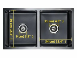 Clearance Fregadero de cocina hecho a mano de acero inoxidable Negro