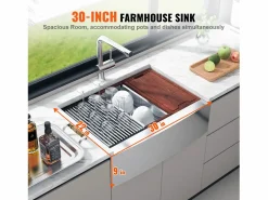 Fregadero de Cocina SucceBuy Estilo Rústico, de Acero Inoxidable 304, de un Solo Seno, 76 x 56 x 23 Cm